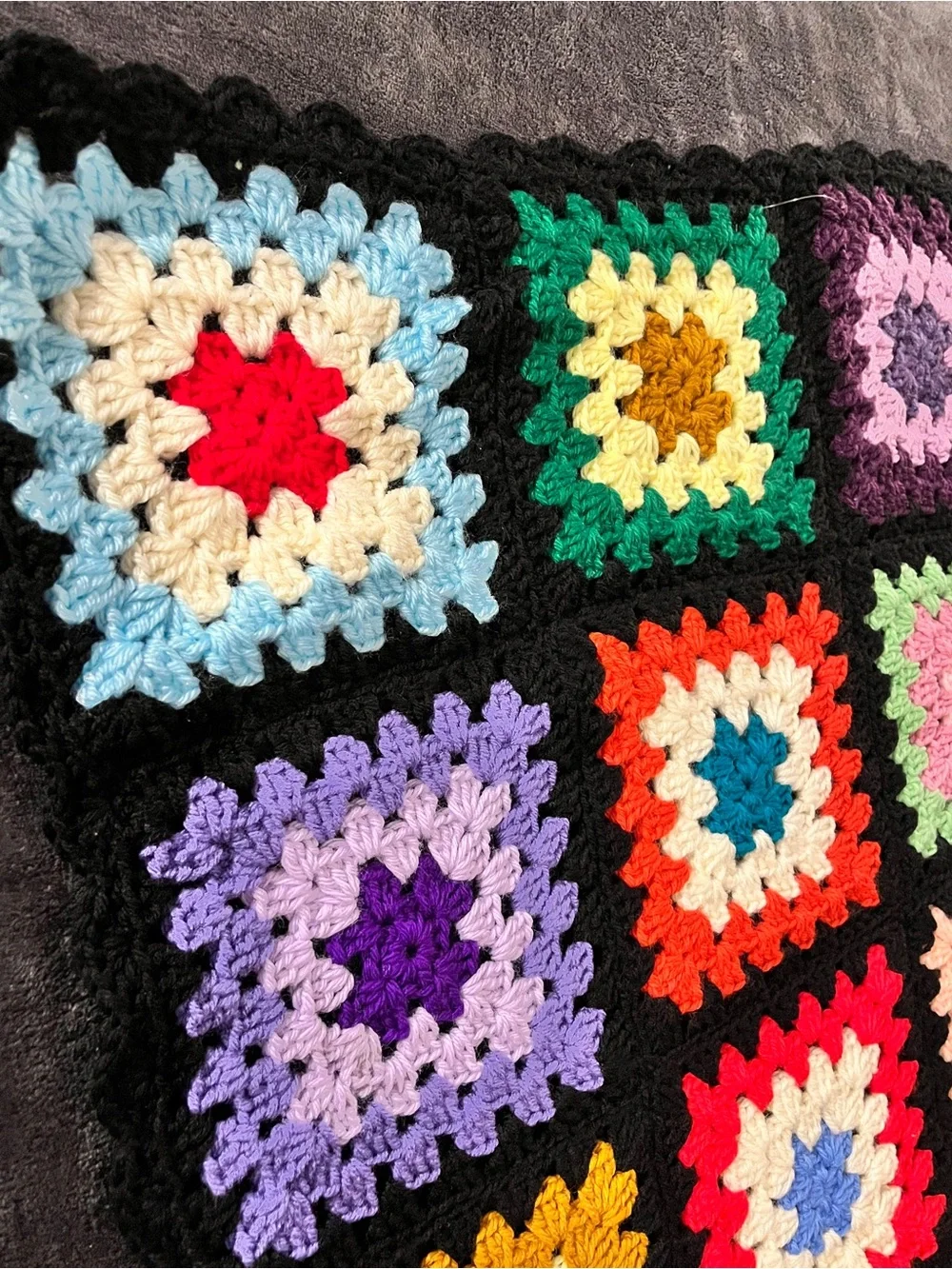 Handmade Multicolor Crochet Granny Square Quilt - Home Bedding